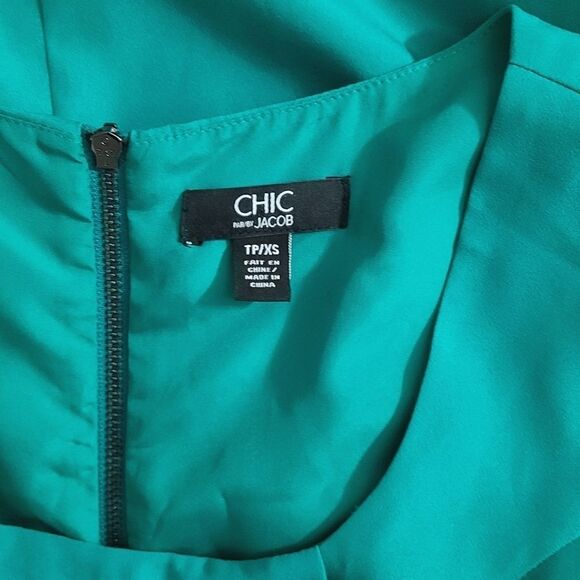 𝅺chic BY JACOB Green Sleeveless Fit-&-Flare Ruffle  Dress Size XS - Picture 12 of 14